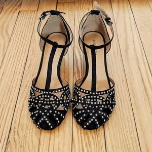 Worn once! Nine West black rhinestone wedge sandal